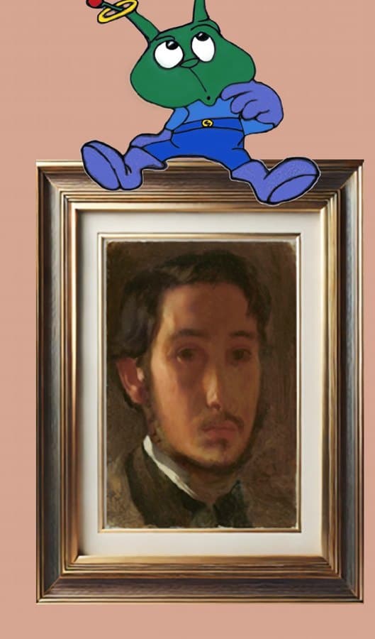 Autorretrato juvenil de Edgar Degas: rostro serio de tonos oscuros sobre fondo café.