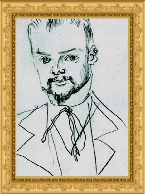Autorretrato a lápiz de Paul Klee, de trazos simples y expresivos.