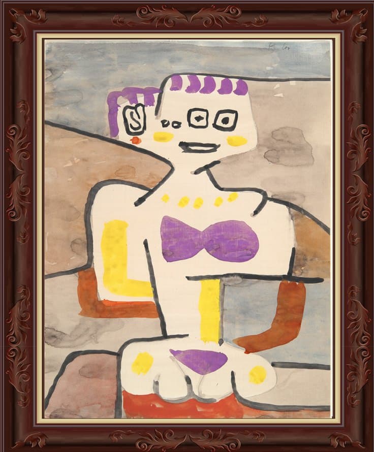 La chica en el norte de Paul Klee: una figura hecha de formas geométricas simples en colores suaves.